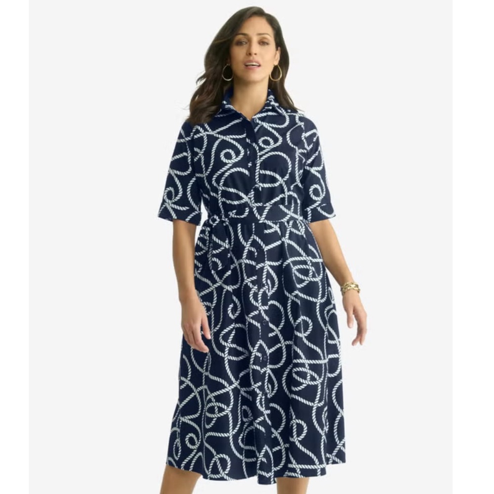 Jessica London Navy and White Rope Pattern Dress NWT